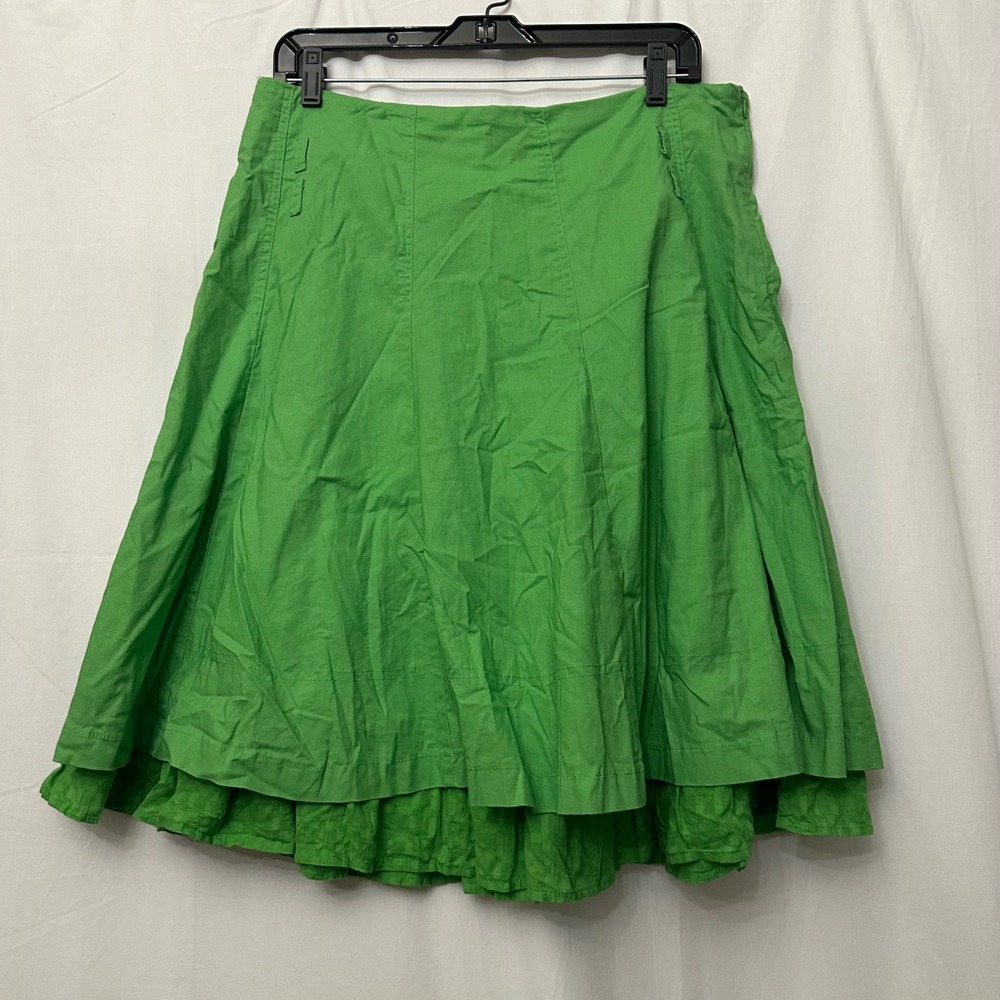 Connection 18 Green Cotton Ruffle‎ Hem A-Line Midi Skirt Womens Large RN113870
